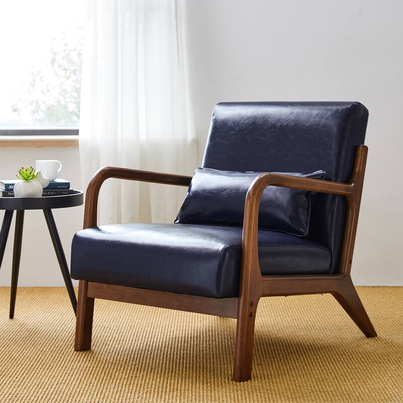 Glitzhome 30.75"H Mid-Century PU Leather Armchair with Ottoman Set