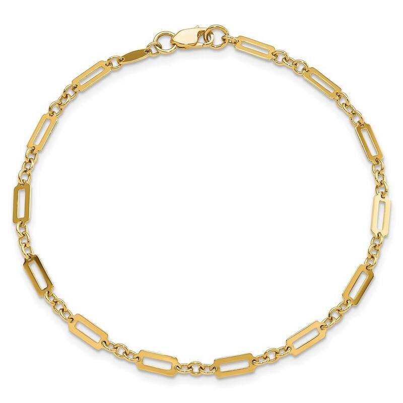 Curata 14k Gold Polished Fancy Rectangle Link Bracelet 7.5 Inch