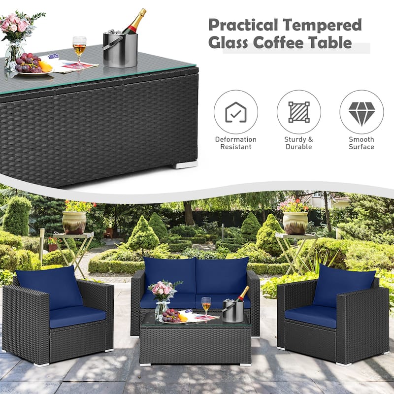 Gymax Set of 8 Rattan Furniture Set Cushioned Sofa Chair Coffee Table