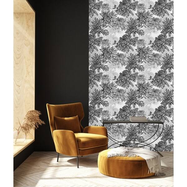 Black and White Floral Wallpaper Peel and Stick and Prepasted - Bed ...