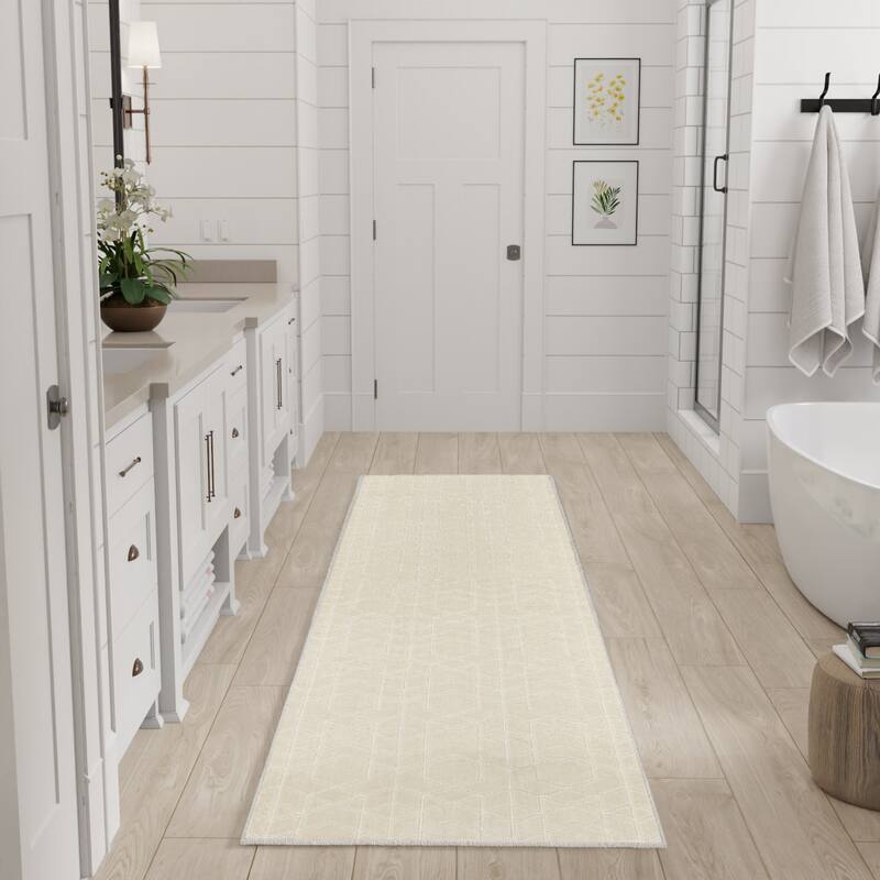 Nourison Washable Charm Indoor only Geometric Area Rug - Ivory - 2'2" x 8'