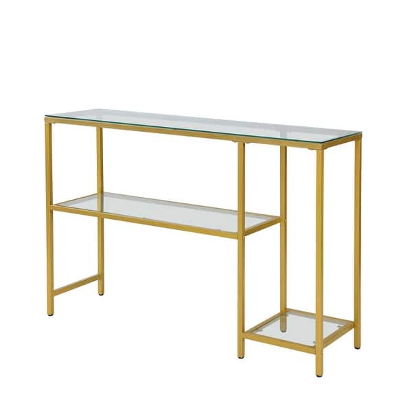 slide 5 of 5, Cora Console Table with Shelves Gold - Glass