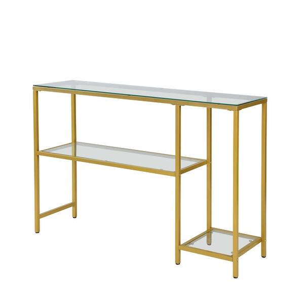 slide 6 of 5, Cora Console Table with Shelves Gold - Glass