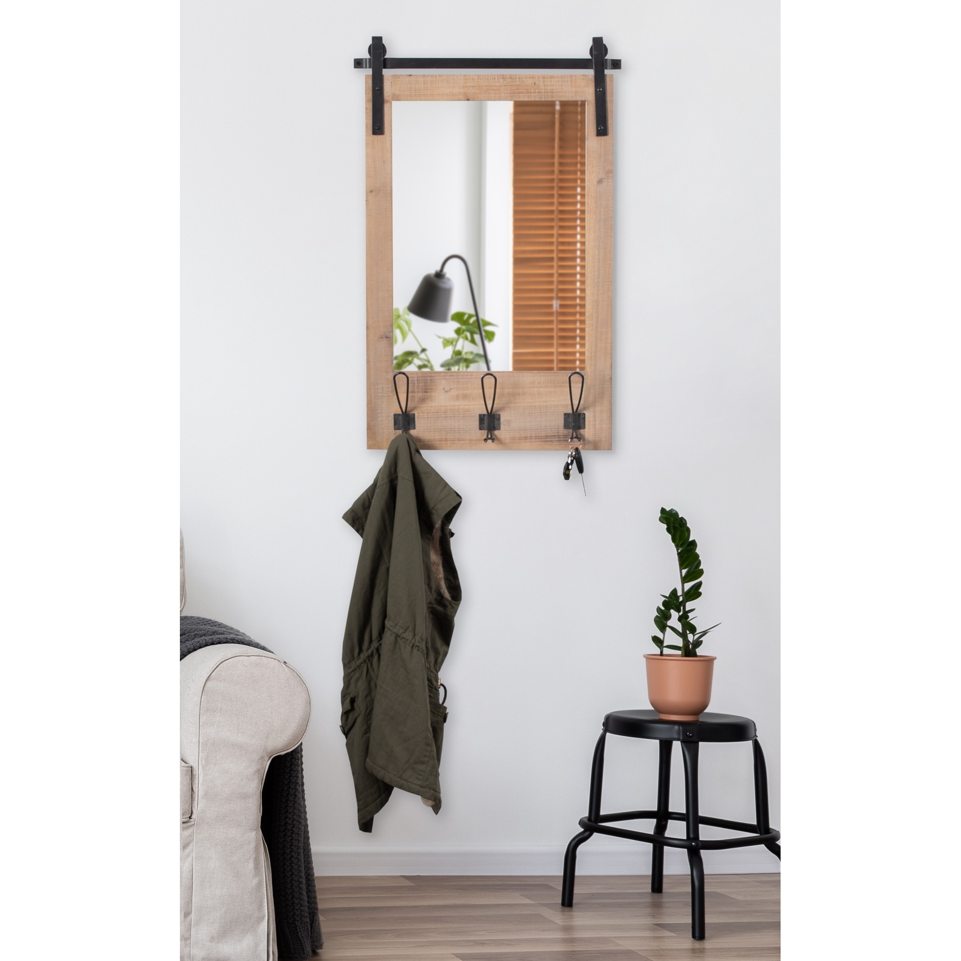 Kate and Laurel Cates Wood Framed Wall Mirror with Hooks On Sale Bed  Bath  Beyond 32356484