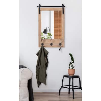 Kate and Laurel Cates Wood Framed Wall Mirror with Hooks