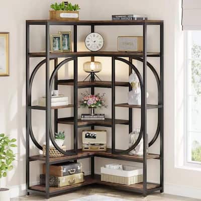 69" Tall L Shape Corner Bookshelf with 14 Open Shelves and Metal Frame for Living Room or Office Use