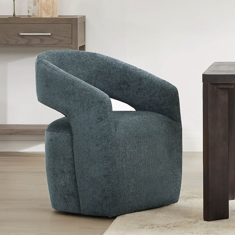 Joey Modern Barrel Dining Chair with Caster Wheels & Open Back Fully Assembled - Single - Blue-Fabric