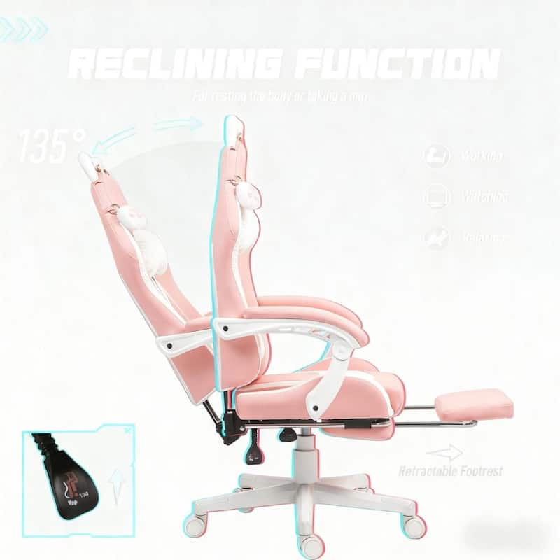 Faux Leather Gaming Chair with Footrest, Racing Gamer Chair, Headrest and Lumbar Support