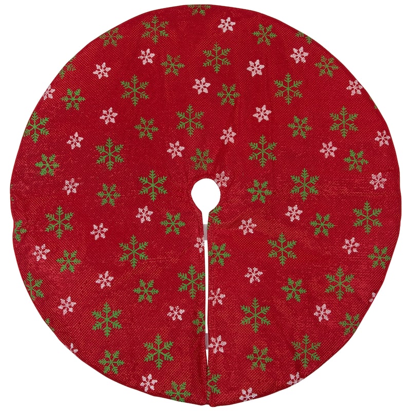 20" Metallic Red with Green White Snowflakes Mini Christmas Tree Skirt