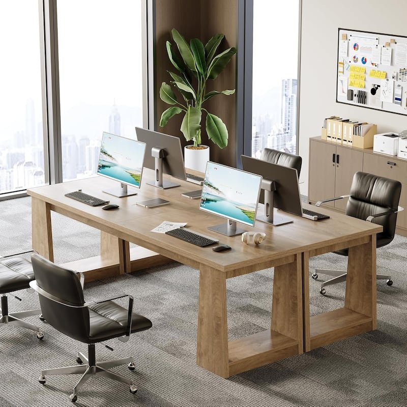 86.6" Large Two Person Office Desk Computer Desk, Double Desks for 2 People, Wood Writing Table, Home Office Workstation