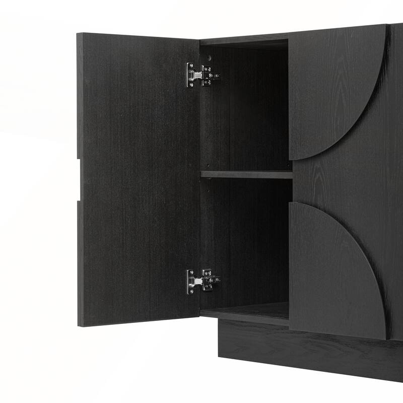 4-Door Large Storage Sideboard with Semi-Circular Handles and Adjustable Shelves for Dining Room and Living Room