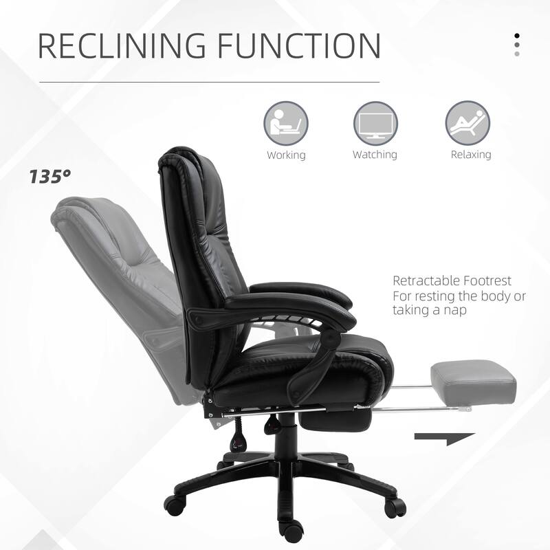 Executive High-Back Office Chair with PU Leather, Adjustable Height, and Retractable Footrest for Home or Workspace