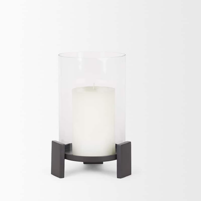 Price Small Matte Black Metal w/ Glass Hurricane Candle Holder - 8.0L x 8.0W x 11.5H