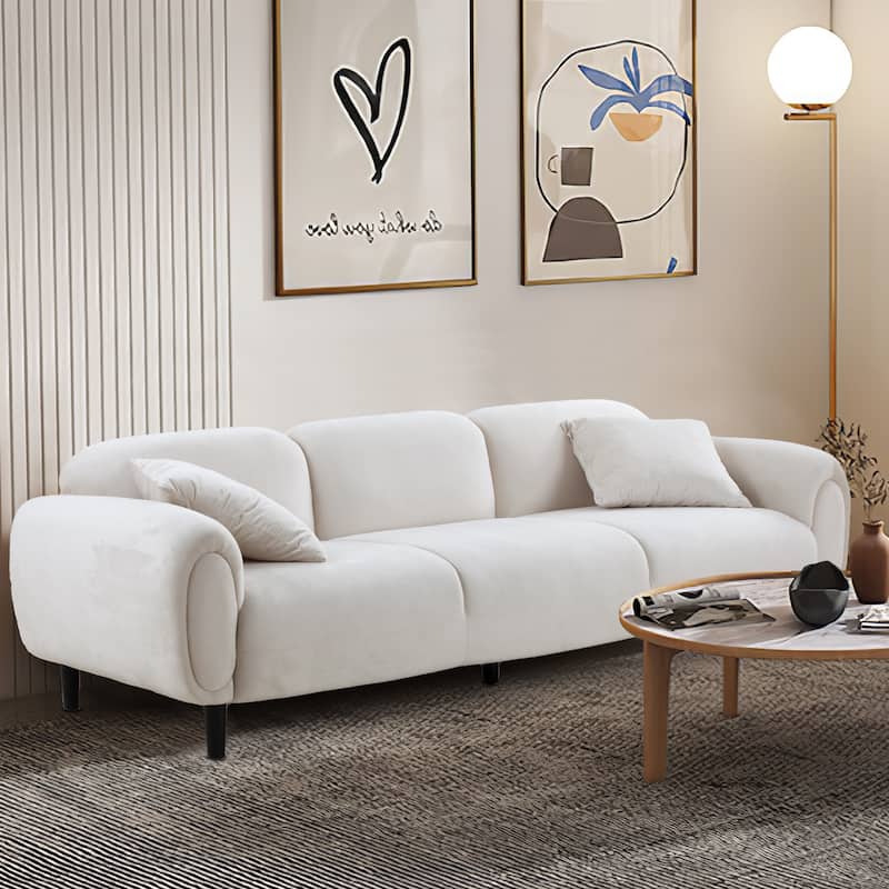 Modern Beige 84in Upholstered Fabric 3-Seater Sofa Couch for Living Room, Bedroom