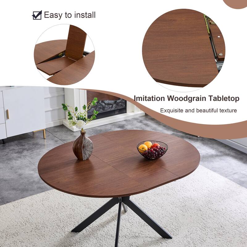 Extendable Round Dining Table (43" to 54") Space-Saving Dining Table with Sturdy Metal Legs,for Small Apartment/Living Room