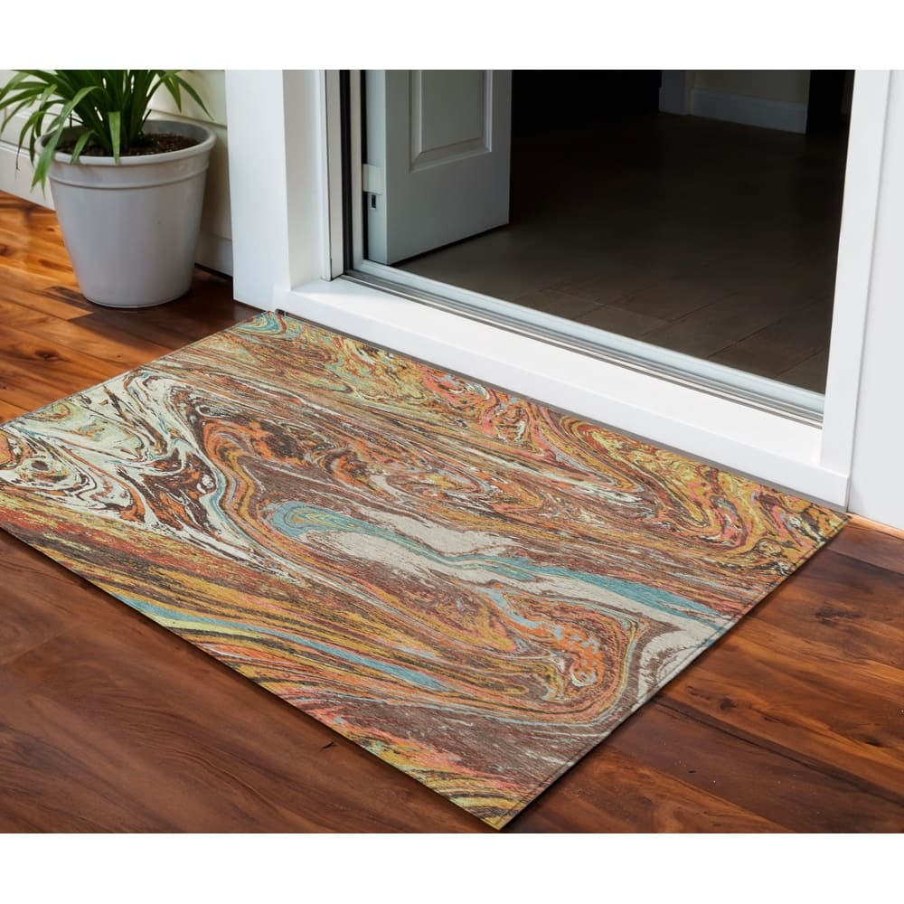 HomeRoots Abstract Transitional Rectangle Outdoor Rug