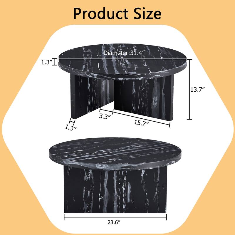 Modern Faux MarbleCoffee Table Round Coffee Table with T-shaped Base