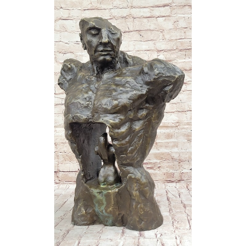 Male Torso W/ Female Figure Inside Surreal Abstract Bronze Statue Sculpture Modern Art 22 Inches X 15 Inches