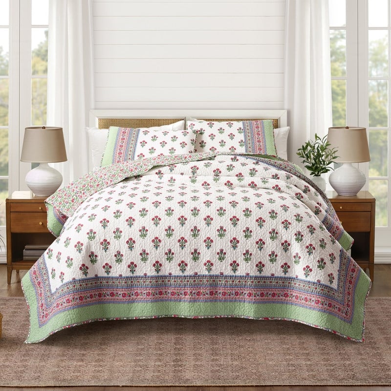 Modern Heirloom Serena Floral Reversible Cotton Quilt Set - Full - Queen