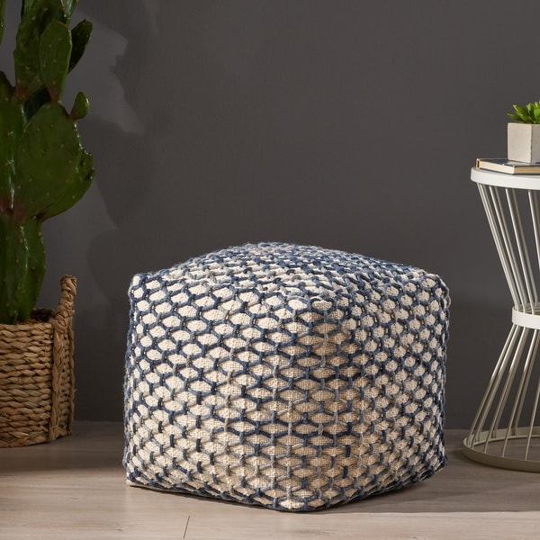 Arya Boho Wool and Cotton Pouf by Christopher Knight Home