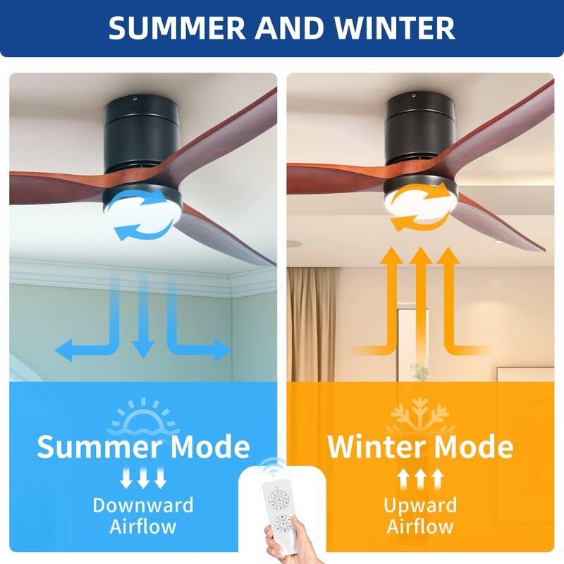 Moasis 52 Inch LED Ceiling Fan with Light and Remote - 3 Wood Fan Blade