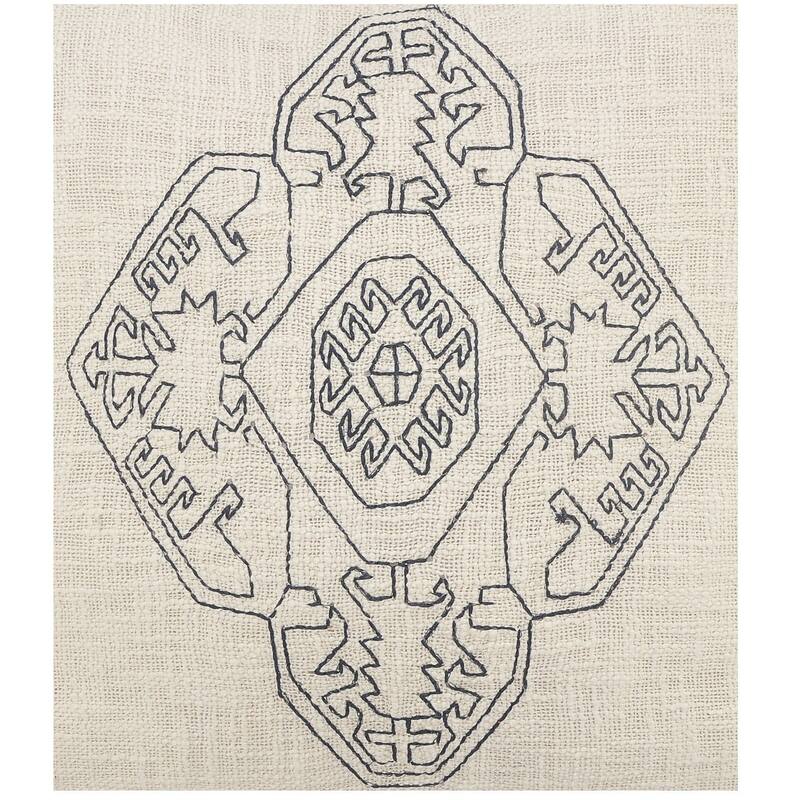 HomeRoots 20" X 20" Off-White And Navy 100% Cotton Abstract Zippered Pillow