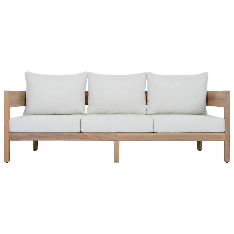 SAFAVIEH Outdoor Patio Furniture Theo 3 Seater Sofa - Oak/Ivory