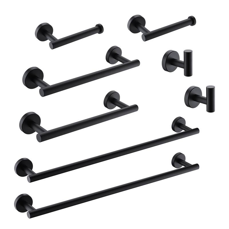 8-Pieces Bathroom Accessories Set,Stainless Steel Bathroom Hardware Set, Bath Towel Bar Set - Black