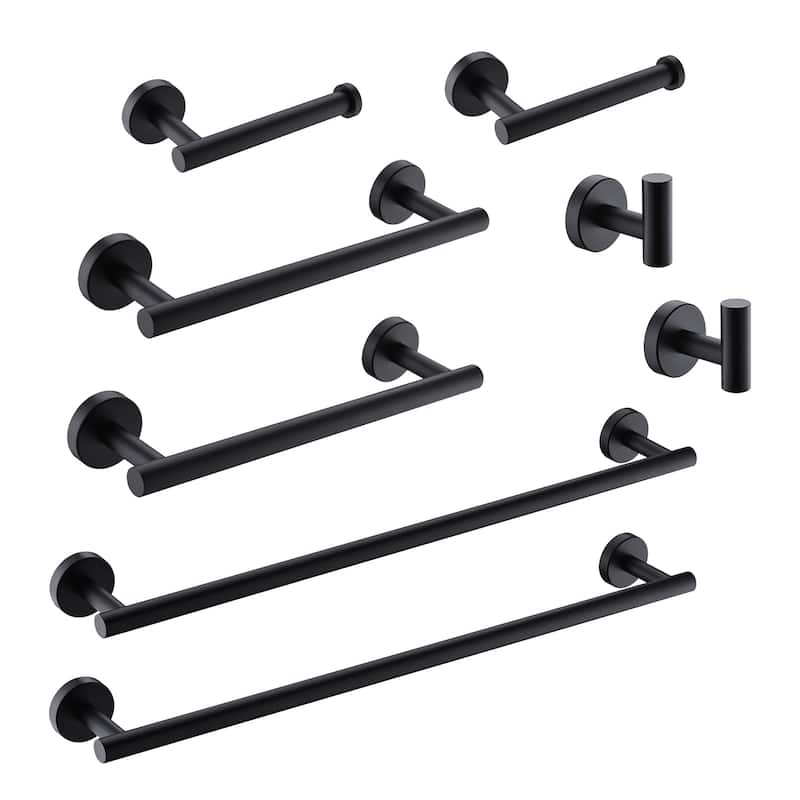 8-Pieces Matte Black Bathroom Accessories Set, Stainless Steel Bathroom Hardware Set, Bath Towel Bar Set - Black