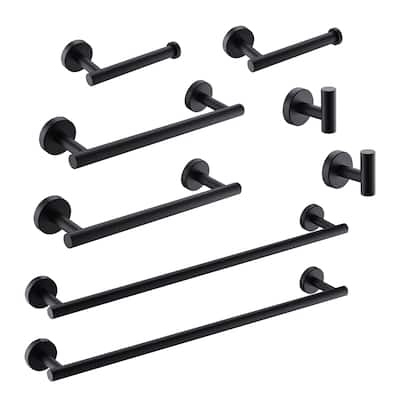 8-Pieces Matte Black Bathroom Accessories Set, Stainless Steel Bathroom Hardware Set, Bath Towel Bar Set