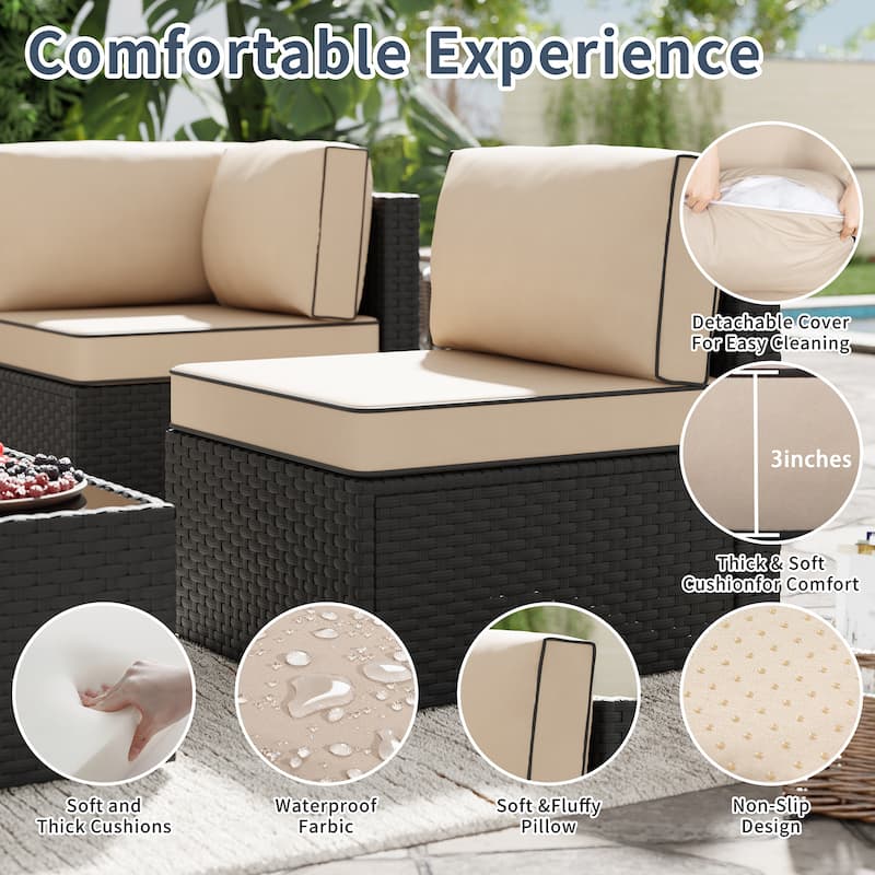 Outdoor 5-Piece Wicker Sectional Sofa Set with Table.