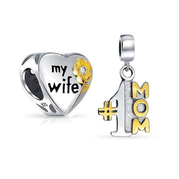 Sterling Silver Heart Love MOM Mother Dangle Bead for European Charm Bracelet