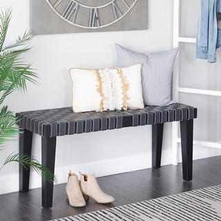 Black Wood Woven Bench - Bed Bath & Beyond - 34938368