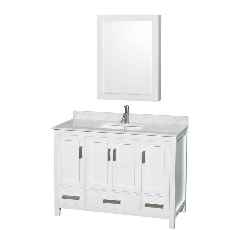 Wyndham Collection WCS141448SUNSMED Sheffield 48" Freestanding Single - White / White Carrara Marble Top / Brushed Chrome