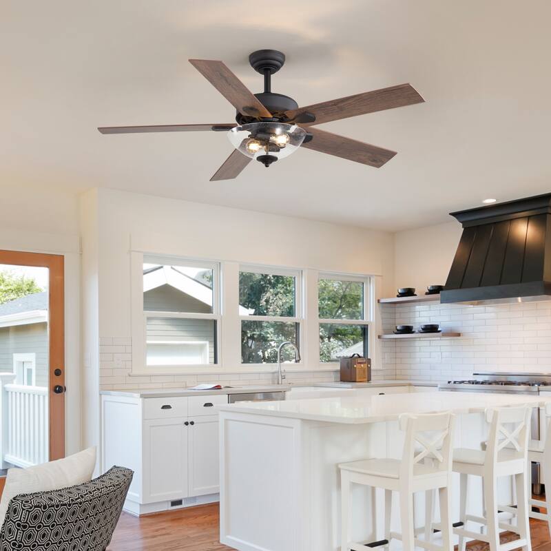 52" Farmhouse 2-Light Ceiling Fan with Glass Shade and Remote(5-Blade)
