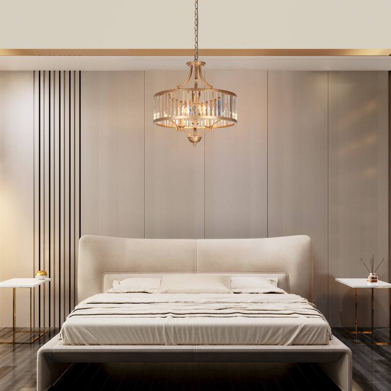 Modern Gold 3-Light Crystal Drum Chandelier for Dining Room Bedroom - D 18" x H 18.5"