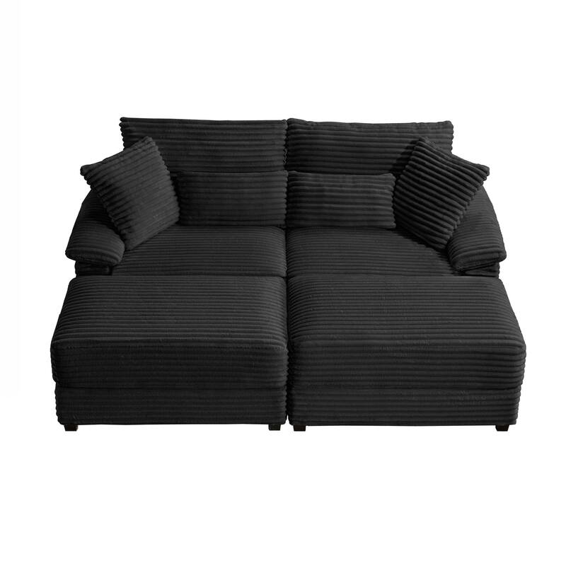 Double Chaise Lounge Set with Reversible Ottoman - Soft Corduroy Fabric, Storage Ottomans,USB Port, Multi-Functional Seat/Table