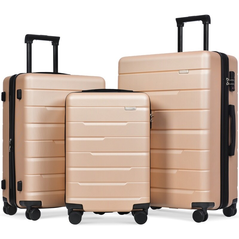 Coolife Suitcase Set 3 Piece Luggage Set Carry On Hardside Luggage with TSA  Lock Spinner Wheels (Black, 5 piece set)