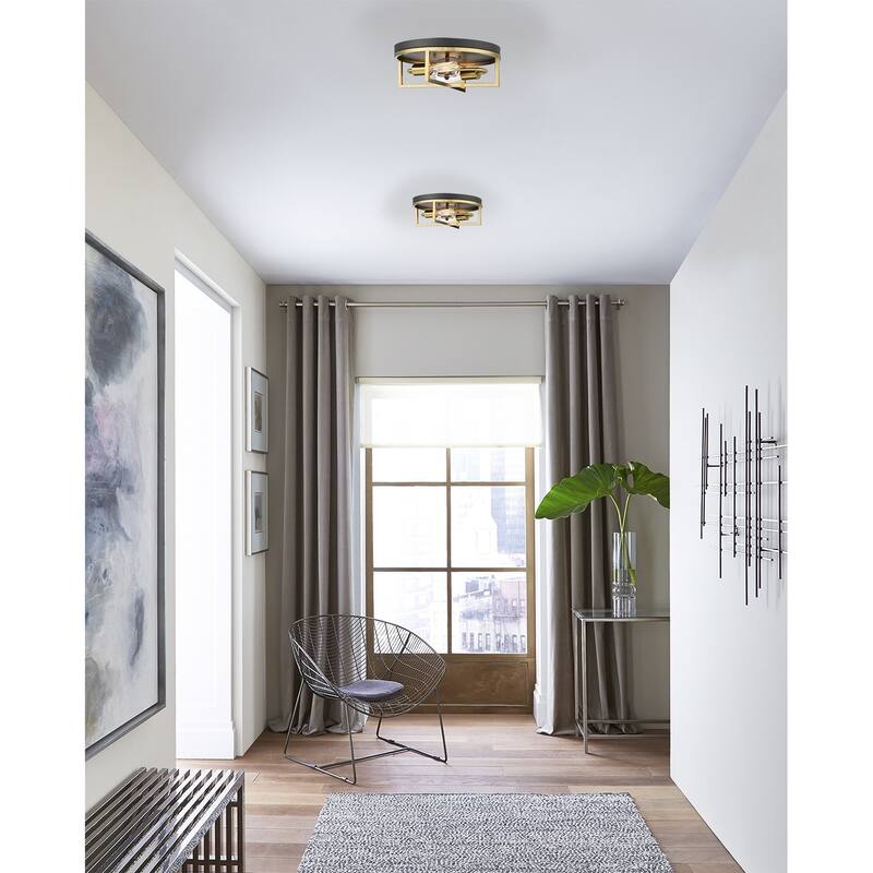 2-Light Black And Gold Iron Flush Mount