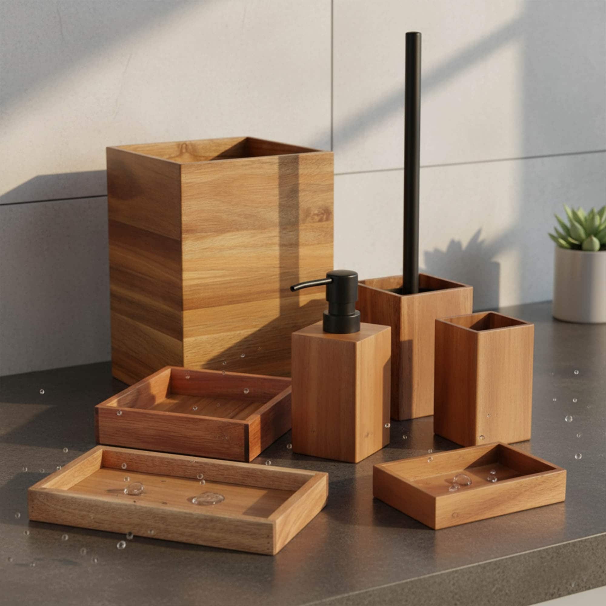 Acacia Wood Bathroom Accessory Set Collection - Bed Bath & Beyond