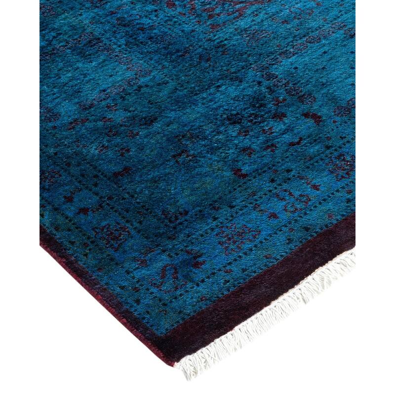 Overton Hand Knotted Wool Vintage Inspired Modern Contemporary Overdyed Blue Area Rug - 6' 3" x 12' 8"
