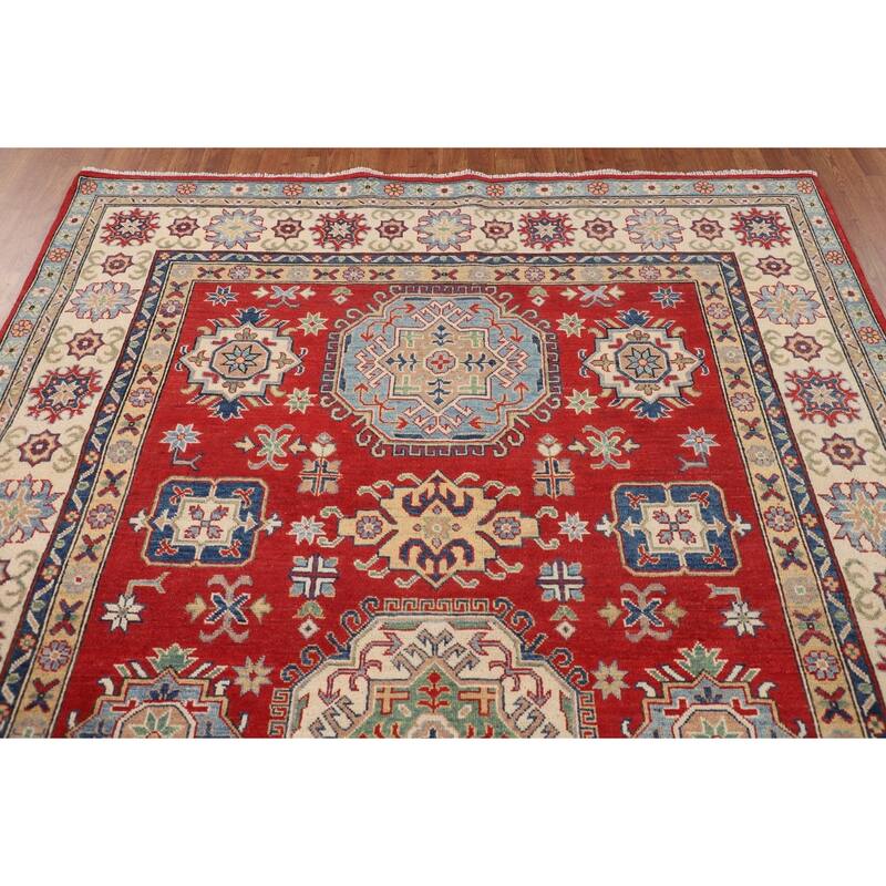 Red Kazak Area Rug Handmade Living Room Wool Carpet - 6'7" x 9'9"