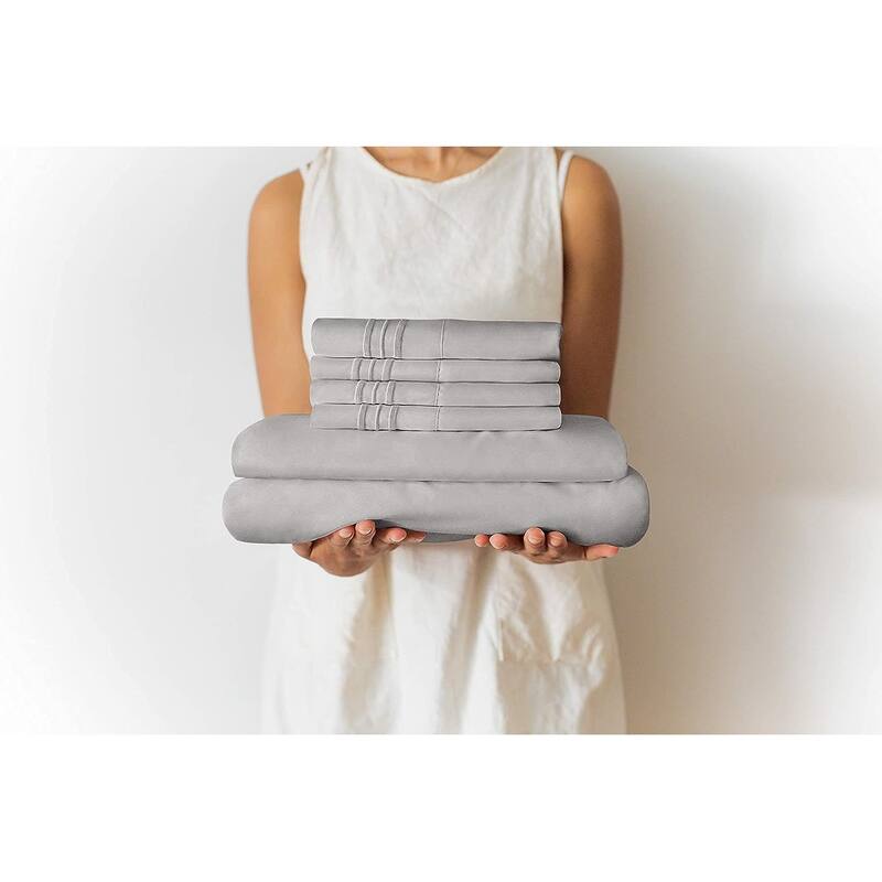 CGK Linens Extra Deep Pocket Microfiber 6 Piece Bed Sheet Set Soft & Cooling