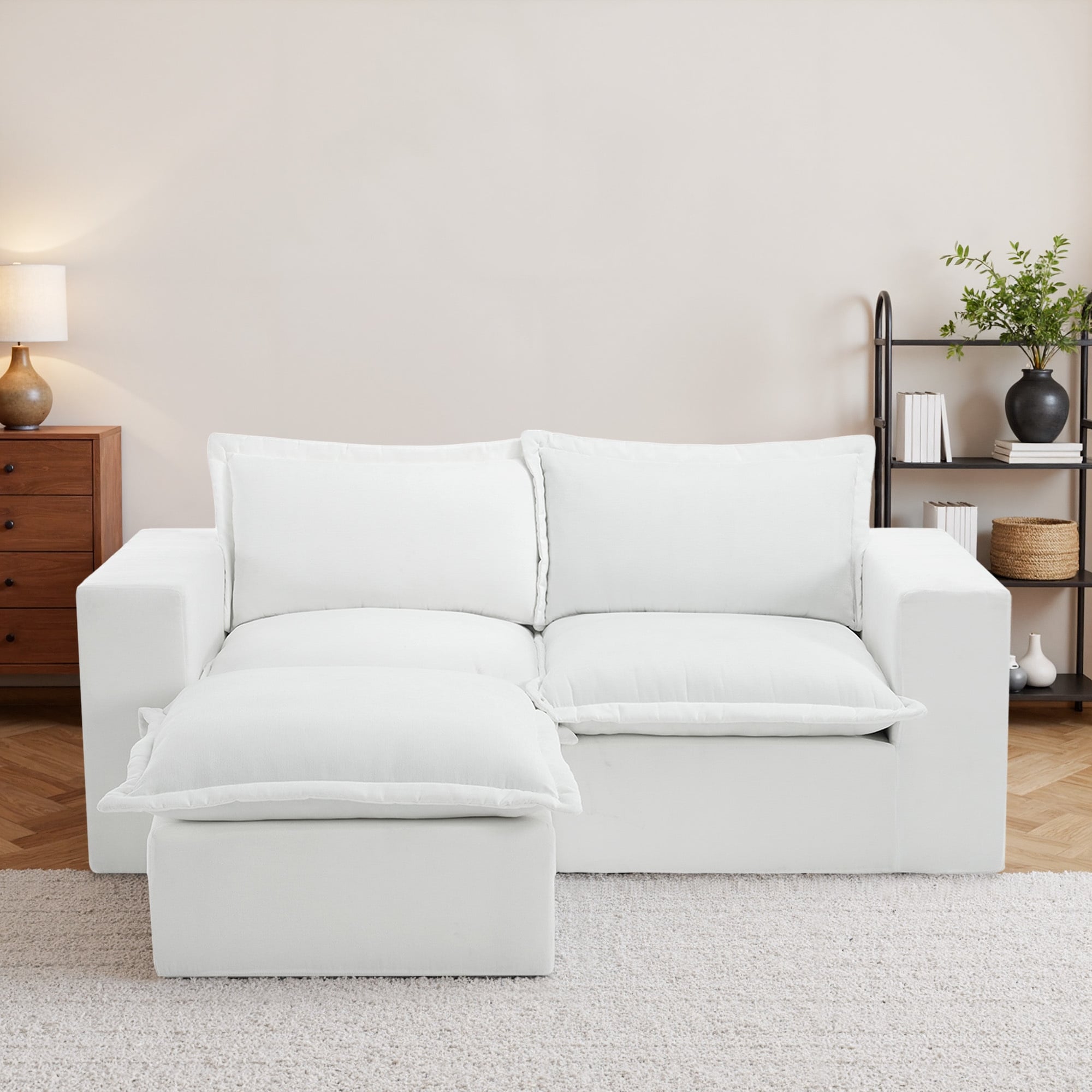 Chenille L-Shaped Modular Sectional Sofa Comfy Cloud Couch For Living Room