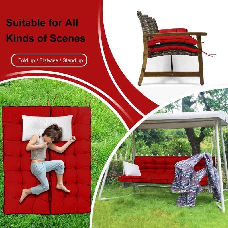 Outdoor Swing Cushions 55 inch, Waterproof Porch Swing Cushions 3 Seater Replacement with Backrest, 4" Thicken Bench Cushion