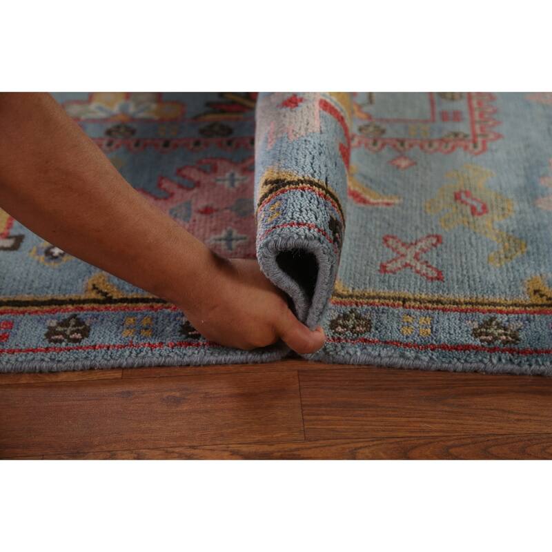 Transitional Blue Oushak Oriental Area Rug Handmade Floral Wool Carpet - 8'1"x 9'6"