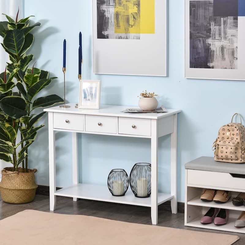 HOMCOM Console Table Industrial Desk with Drawer Bottom Shelf & Large Tabletop for Pictures, Great for the Entryway