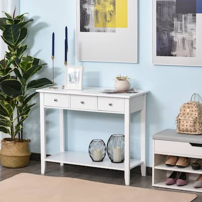 HOMCOM Console Table Industrial Desk with Drawer Bottom Shelf & Large Tabletop for Pictures, Great for the Entryway