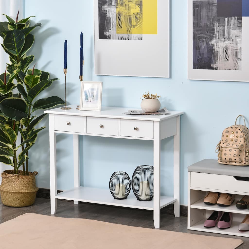 HOMCOM Console Table Industrial Desk with Drawer Bottom Shelf & Large Tabletop for Pictures, Great for the Entryway
