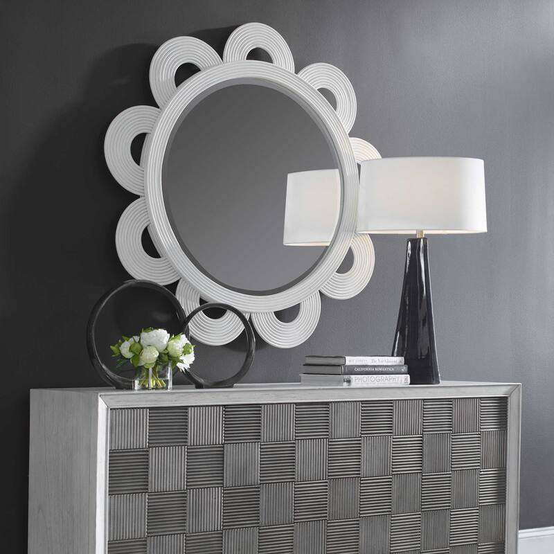 Clematis Round Wall Mirror - 46" - White